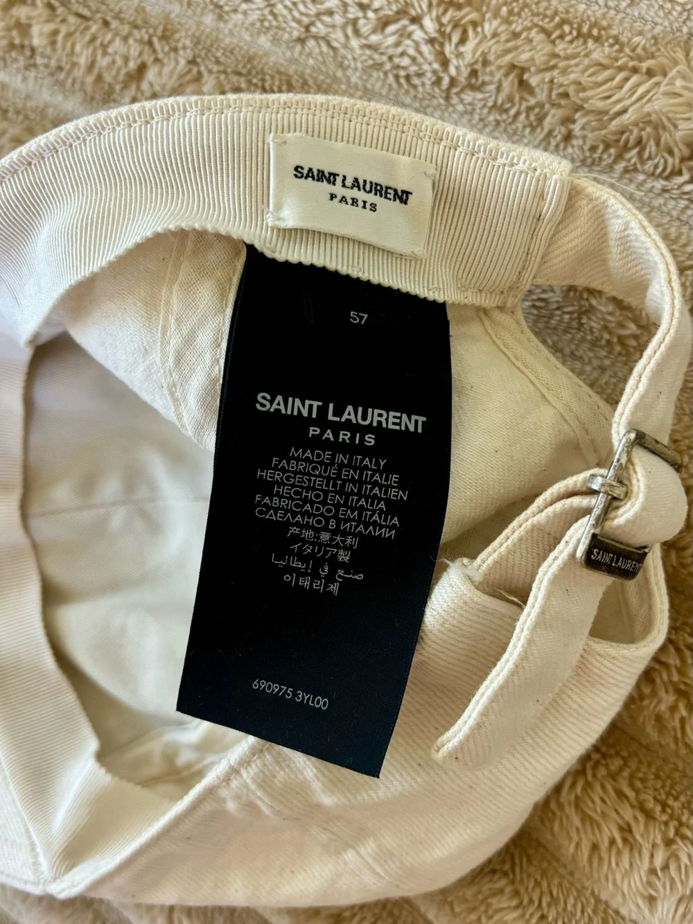 Saint Laurent Cream Cotton Cap with Black Tag